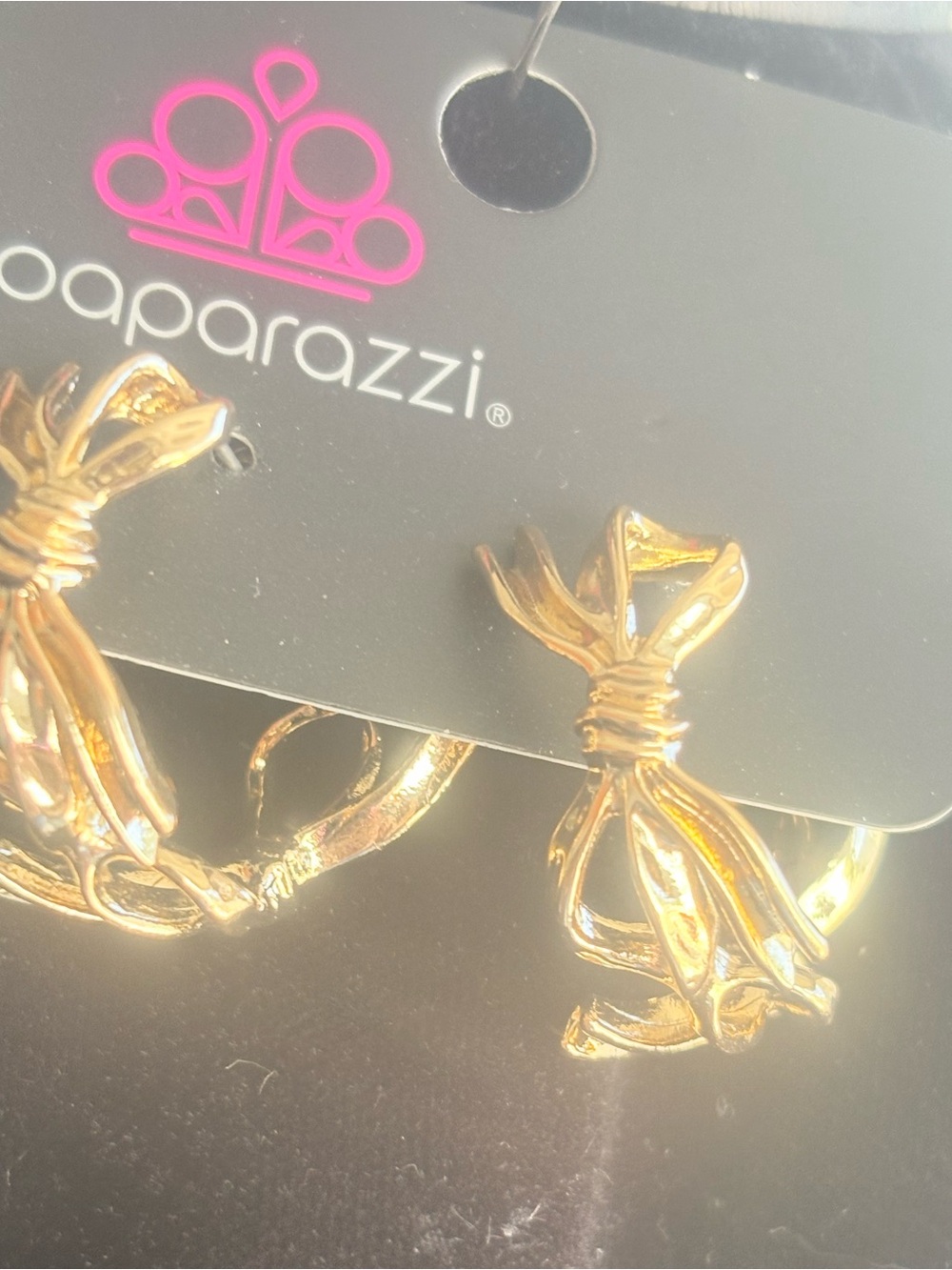 Paparazzi Gold Bow Knot Earrings - Shiny Gold Women’s Accessory-B